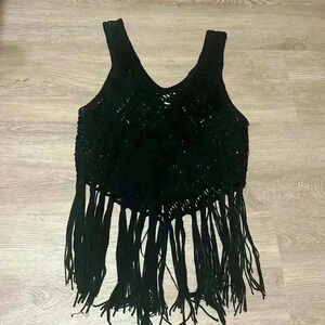 Black crotchet tassel top
